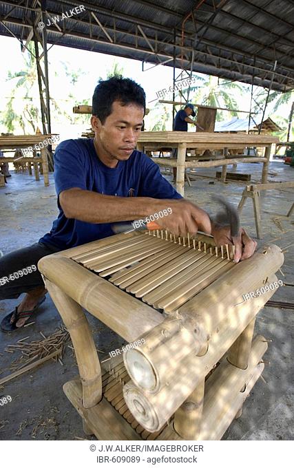Bamboo being processed at a furniture factory in Negros, the Philippines, Asia