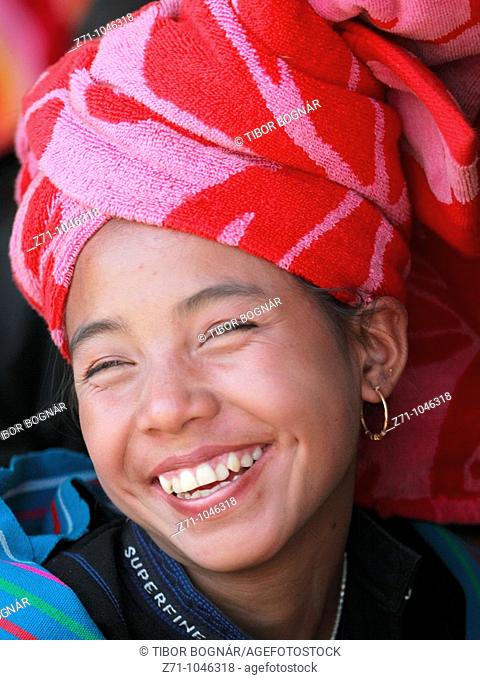 Myanmar, Burma, Nyaungshwe, Shan woman portrait, tribal people