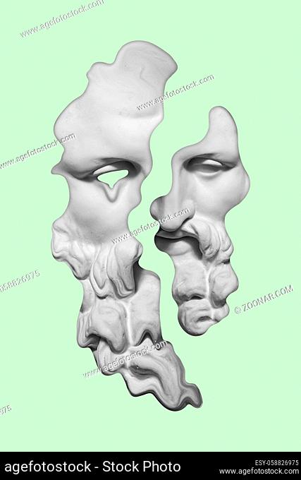 Collage with plaster antique sculpture of human face in a pop art style. Modern creative concept image with ancient statue head. Zine culture