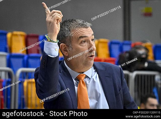 Coach of Ekaterinburg Miguel Mendez points during the Basketball EuroLeague Women, Group A 11th round game USK Praha vs. Ekaterinburg in Prague, Czech Republic