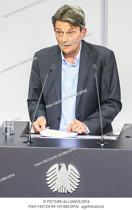 24 July 2019, Berlin: Rolf Mützenich, provisional chairman of the SPD parliamentary group in the Bundestag, speaks at a special session of the Bundestag in the...