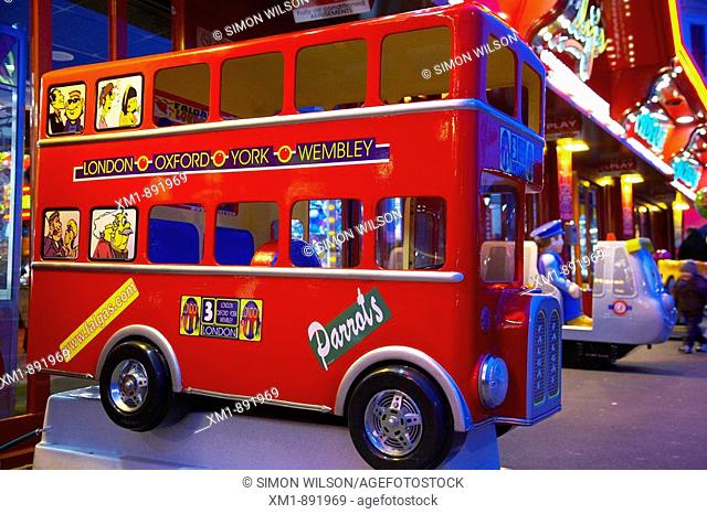London bus children's amusement ride at the seaside