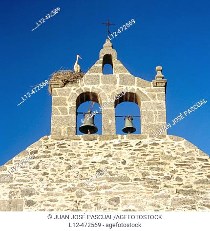 Bell gable of the church. Castillo de Alba, Zamora province, Castile-Leon, Spain