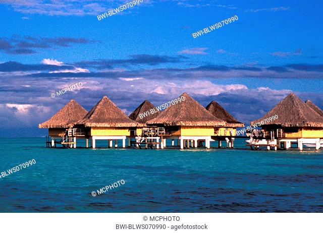 Traditional water-bungalows of the hotel Beachcomber International, French Polynesia
