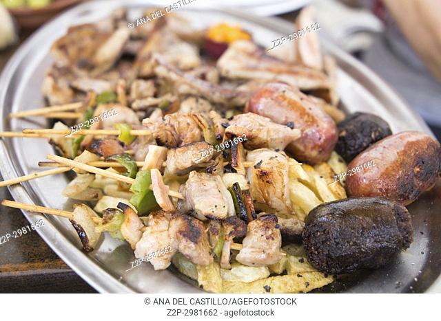 Roasted pork meat and sausages , Andalusia, Spain