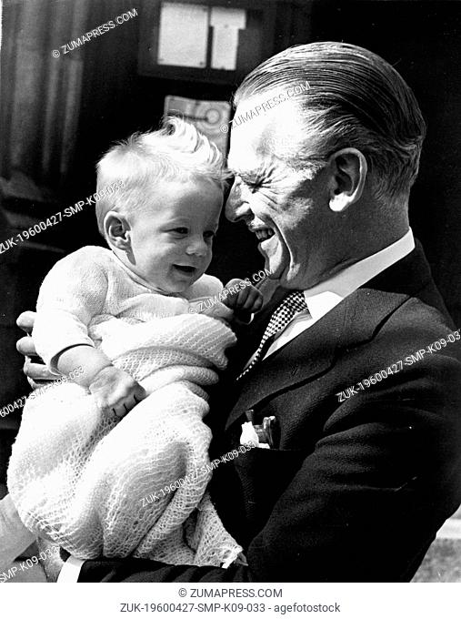 Apr. 27, 1960 - London, England, U.K. - Actor DOUGLAS FAIRBANKS, JR. took the role as Godfather to CHRISTIAN CHURCHILL MARRIOTT, son of Peter Churchill Marriott