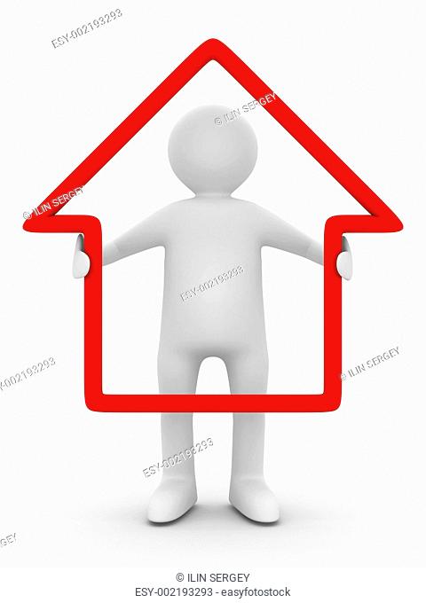 man hold house in hands. Isolated 3D image