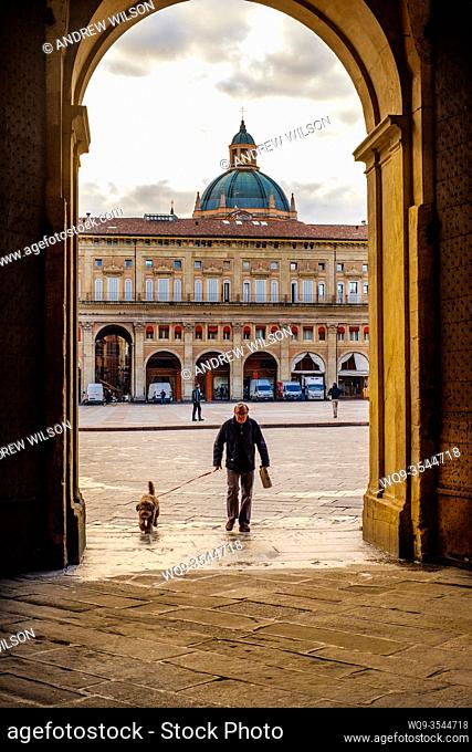 Entrance arch to the Biblioteca Salaborsa, Piazza del Nettuno, Bologna, Italy