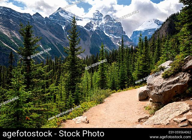 Hiking trail within the Rocky Mountains close to Lake Louise, Banff National Park, Alberta, Canada