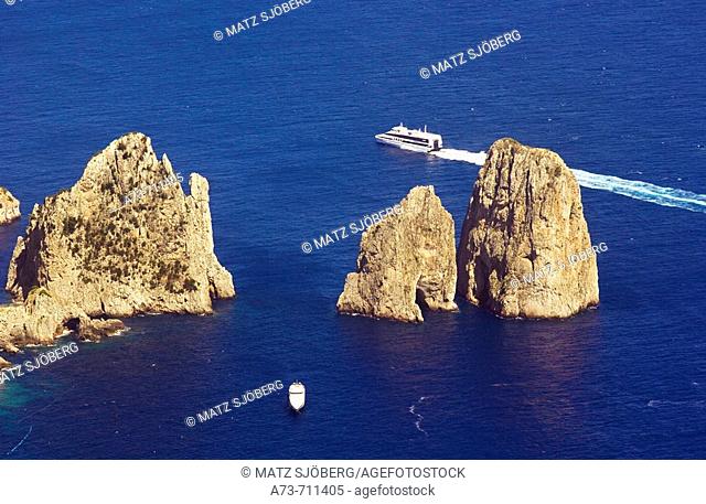 Monte (mount) Solaro. View of the Faraglioni. Capri. Italy