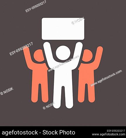 Crowd of people standing and holding in raised hands sign, banner, card vector glyph icon. Demonstration, protest, strike, revolution