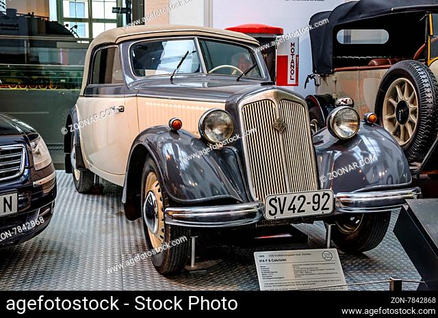 DRESDEN, GERMANY - MAY 2015: IFA F8 Cabrio Audi 1955 in Dresden Transport Museum on May 25, 2015 in Dresden, Germany