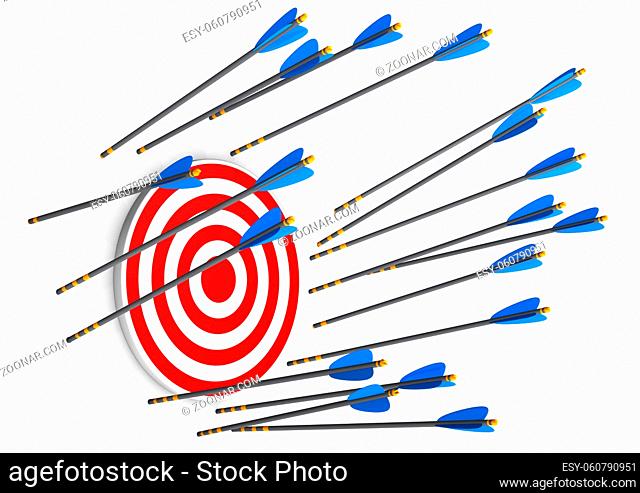 Red target with missed arrows on the white background
