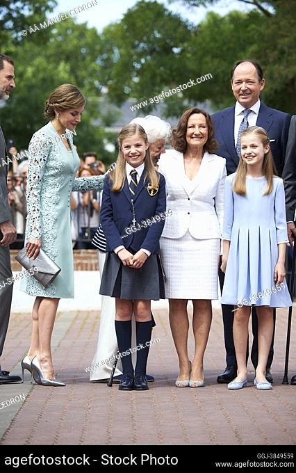 Queen Letizia of Spain, Princess Sofia, Menchu del Valle, Paloma Rocasolano arrived Asuncion de Nuestra Senora Church for the First Communion of Princess Sofia...