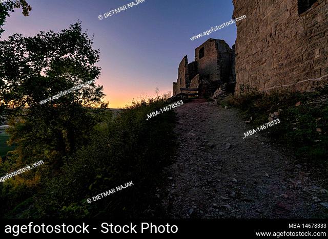 Evening mood at the castle ruin Homburg and the nature reserve ruin Homburg, Lower Franconia, Franconia, Bavaria, Germany
