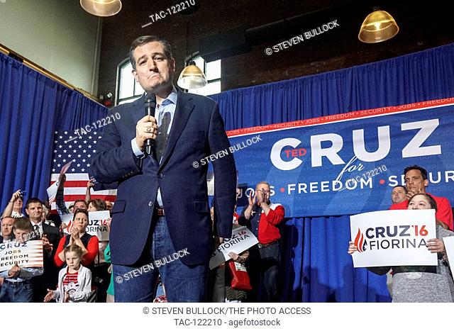 Ted Cruz contemplates with a sad face his statement at the Rally With Ted Cruz in Jeffersonville, Indiana