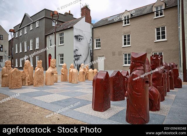 Waterford, Republic of Ireland - June 13, 2017: Chess Game in street of Waterford in Ireland representing the Norman invasion in 1169 AD that have been set up...
