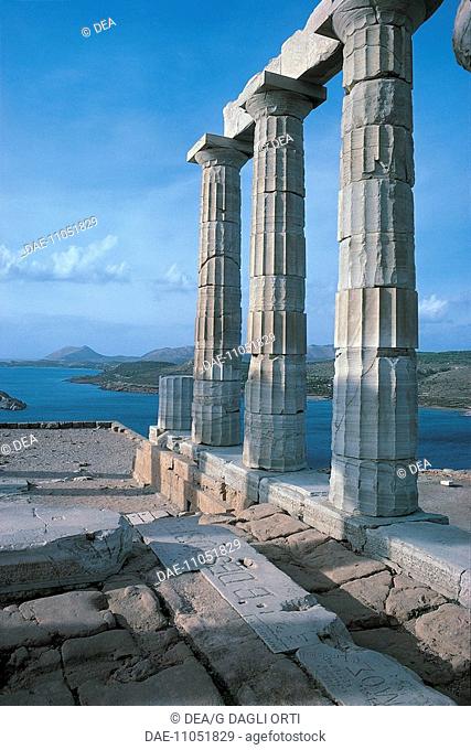 Greece - Attica - Cape Sounion. Temple of Poseidon. Doric columns. Late 5th century b.C