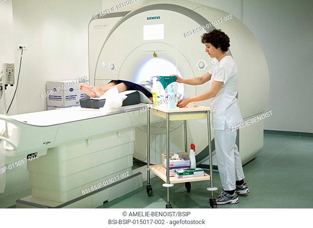 Reportage in a radiology service in a hospital in Haute-Savoie, France. MRI scan