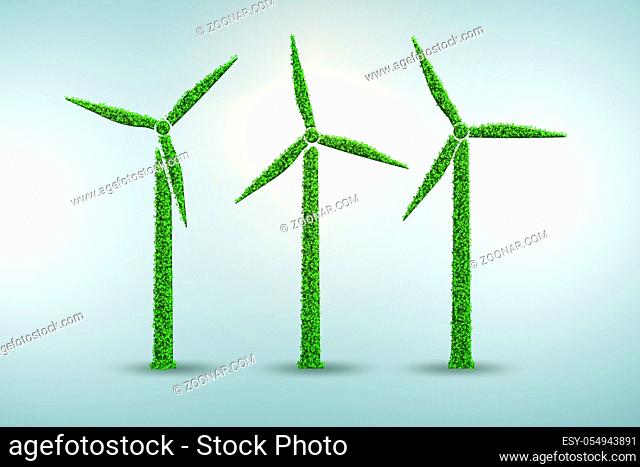 Windmills in ecological power generation and production concept - 3d rendering