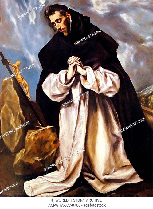 Painting depicting St Dominic in Prayer by El Greco (1541-1614) a painter, sculptor and architect of the Spanish Renaissance