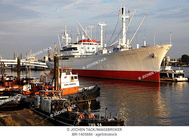 Museum ship, former cargo ship Cap San Diego, Landungsbruecken jetties, St. Pauli district, Hamburg, Germany, Europe