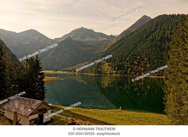 On the banks of the Vilsalpsee in the Tannheimer mountains in Tyrol / Austria