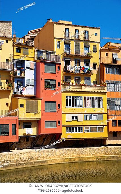 Colorful houses on the Ongar River, Girona, Catalionia, Spain