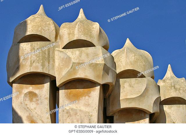 THE CASA MILA IS A SIX STOREY RESIDENTIAL BUILDING BUILT BY ANTONIO GAUDI FOR THE FABRIC MAKER PEDRO MILA. IT HAS BEEN NICKNAMED 'LA PEDRERA'