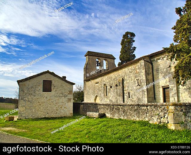 village hall and Church of Saint Peter, Monbos, Dordogne, Department, Nouvelle-Aquitaine, France