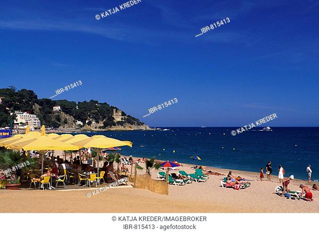 Beach bar on the beach of Lloret de Mar, Costa Brava, Catalonia, Spain, Europe