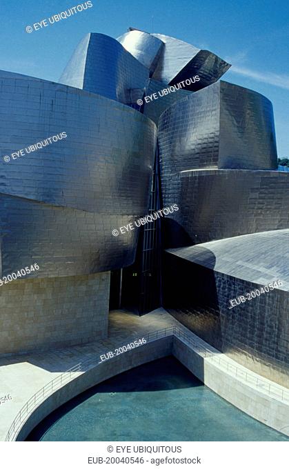 Bilbao. The Guggenheim museum designed by Frank Gehry. Part view of exterior