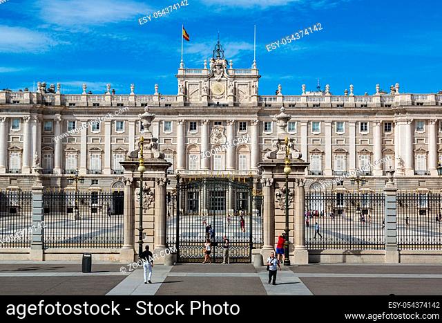MADRID, SPAIN - JULY 11: Royal Palace in Madrid in a beautiful summer day, on July 11, 2014 in Madrid, Spain