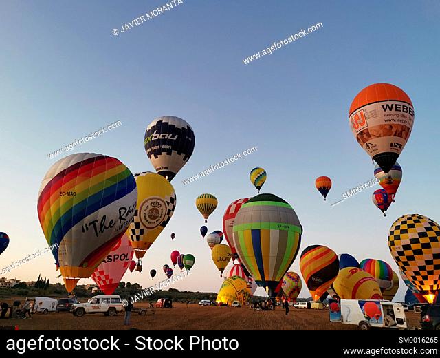 Take-off of hot air balloons during participation in the XXI Fai Europeans Hot Air Balloon Championship 2019