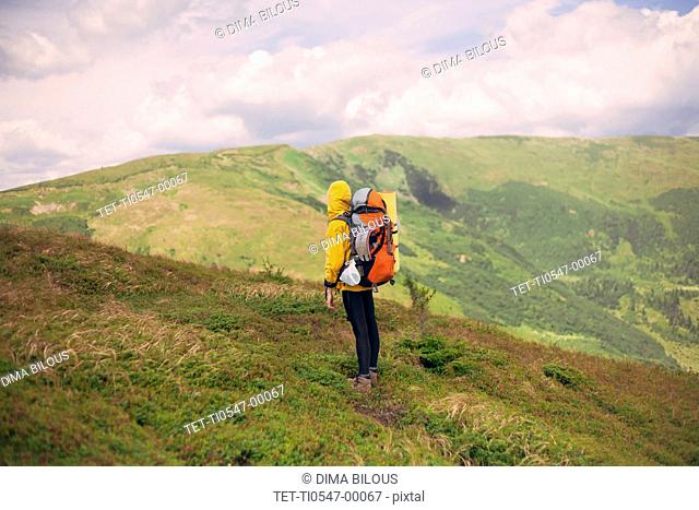 Woman hiking in the Carpathian Mountain Range