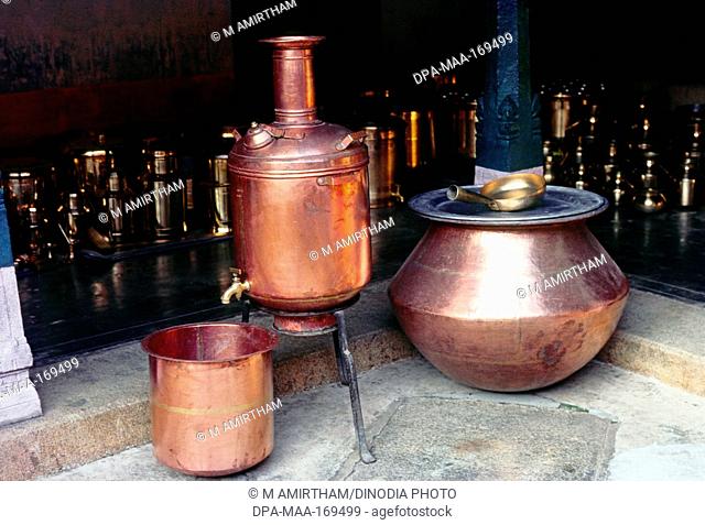 Copper water heater and huge round unda of nattukottai chettiar or nagarathar , Chettinad , Tamil Nadu , India