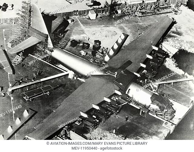 The Huge Engineless Hughes H-4 Hercules / Spruce Goose Under-Construction at Terminal-Island, San Pedro, Long Beach Harbour, California, Usa 1946