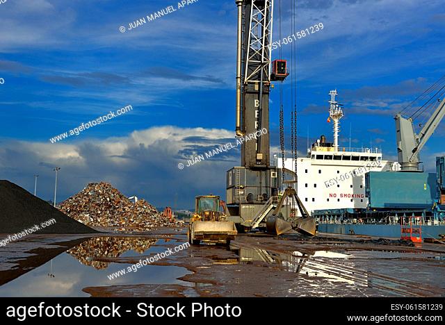 Scrap metal in the Port of Bilbao, Biscay, Basque Country, Euskadi, Spain, Europe