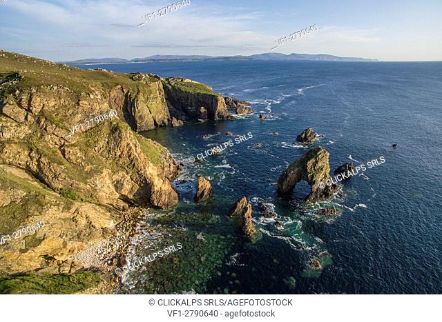 Crohy Head, County Donegal, Ulster region, Ireland, Europe. Aerial view over the coast and the sea stacks
