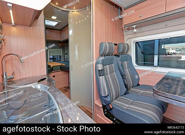 Kitchen Counter and Dining Table in Camping Van Interior
