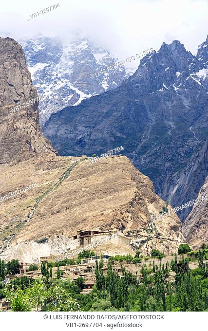 Baltit fort in mountains background, Karimabad, Hunza Valley, Gilgit Baltistan region, Pakistan