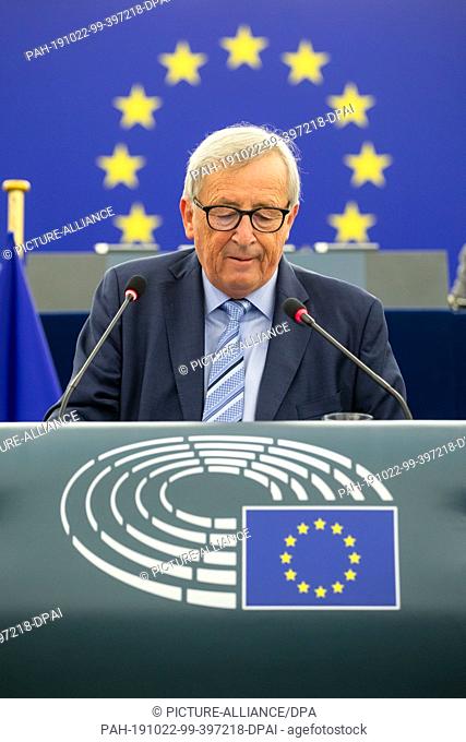 22 October 2019, France (France), Straßburg: The outgoing President of the European Commission, Jean-Claude Juncker, will deliver his farewell address to the...