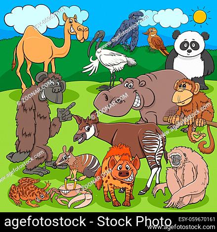 Cartoon illustration of funny wild animals characters group