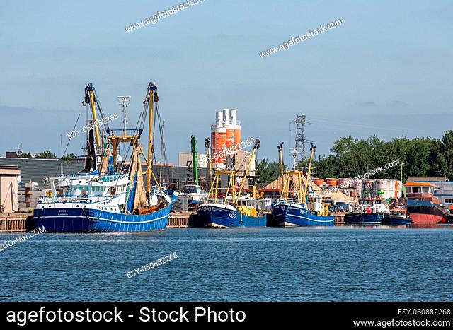 Vlissingen, The Netherlands - June 28, 2019: Dutch fishings cutters in harbor Vlissingen, The Netherlands