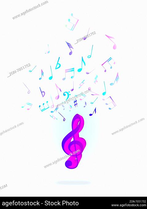 Treble clef and notes on white background