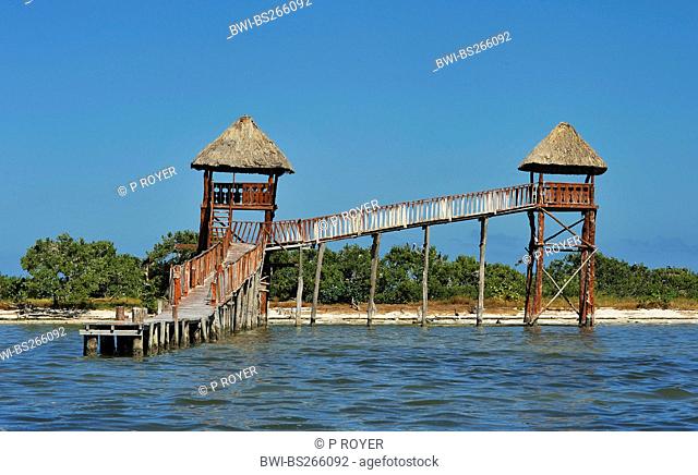 wooden pontoon serving as a birds observatory, Mexico, Cancun, Holbox island