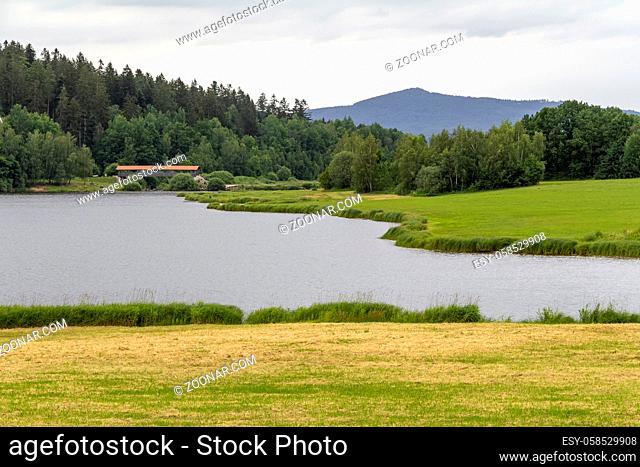 idyllic waterside scenery around Wiesenfelden in the Bavarian Forest at summer time