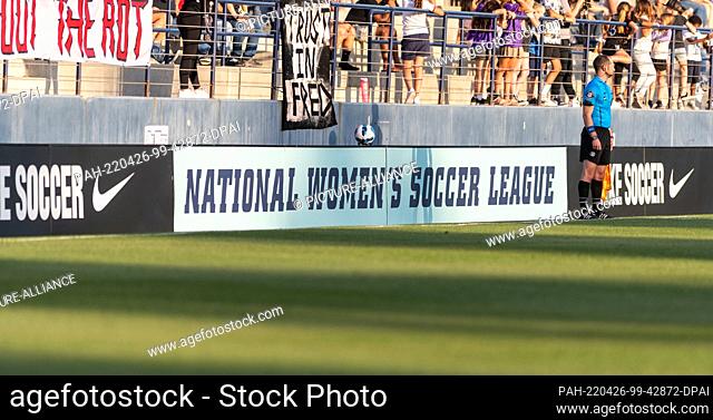 24 April 2022, US, Fullerton: The lettering of the North American Women's Professional Soccer League (NWSL) is displayed on a billboard