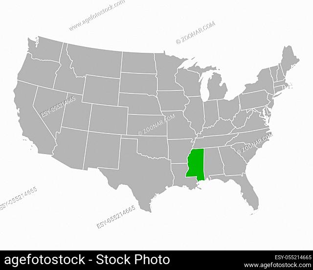 Karte von Mississippi in USA - Map of Mississippi in USA