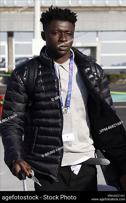 Club's Abakar Sylla pictured during the departure of Belgian soccer team Club Brugge KV from Oostende to Madrid, Spain on Tuesday 11 October 2022